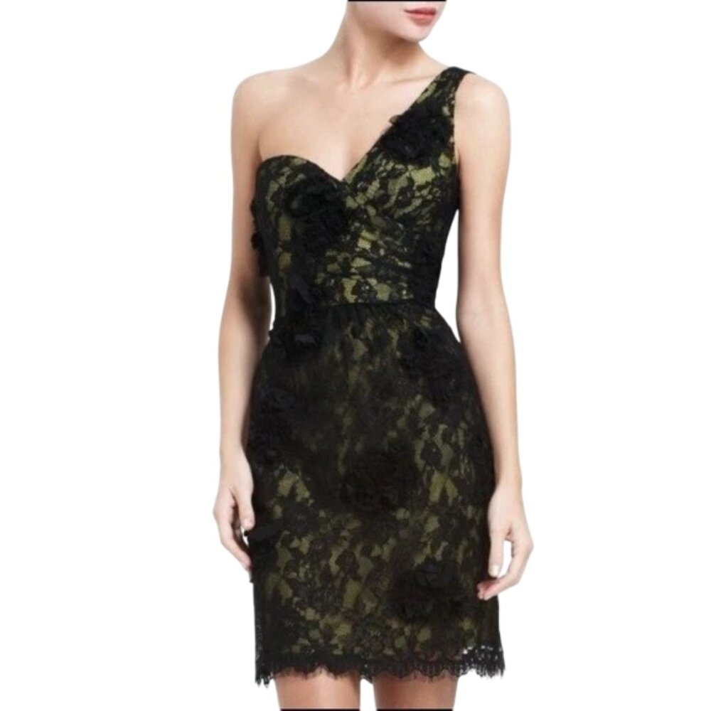 BCBGMaxAzria BCBG Women's Black Green Lace Cocktail Party Dress 4 $398 NWT - Picture 3 of 5
